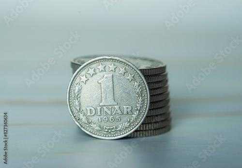 Close-up of dinar coins from the Socialist Federal Republic of Yugoslavia