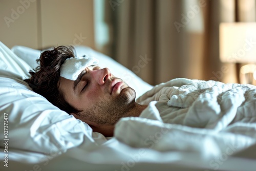 A serene portrayal of an individual lying in bed, with sunlight filtering through, suggesting a lazy morning or restful day