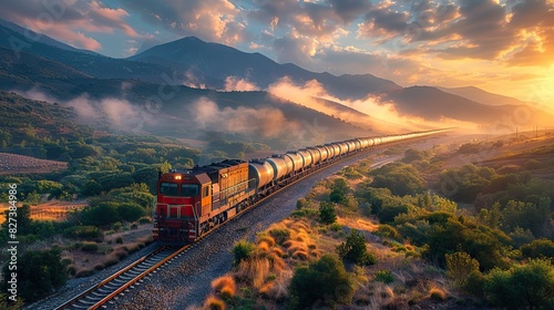 A freight train transporting goods through a rural landscape.