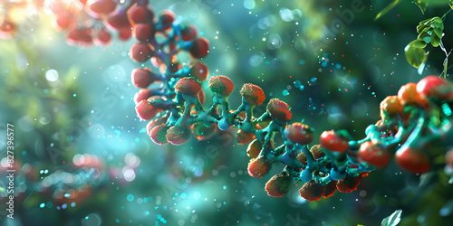 Abstract 3D Illustration of Protein Biosynthesis Process in Microscopic Scale with Vibrant Colors.