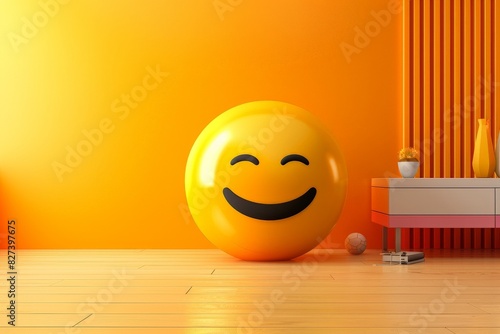 Smiling emoji - happy emoticon on yellow background. Beautiful simple AI generated image in 4K, unique.