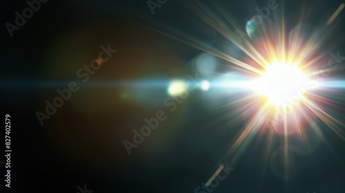 colorful glare sun flare bokeh light on black background, for overlay