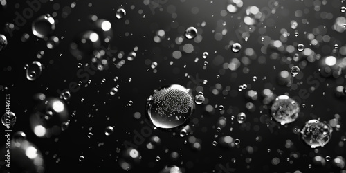 Water Bubbles in a Black Background,Bubbles rising through water with light reflections in a mesmerizing underwater scene 