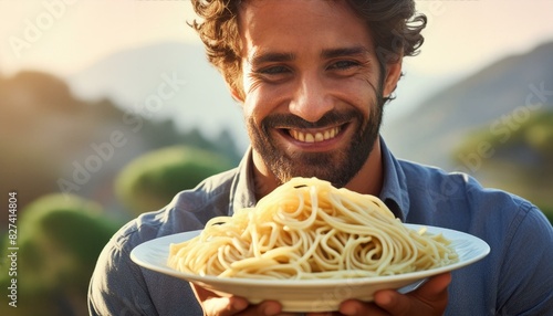 Juan contento con sus espaguetis.
