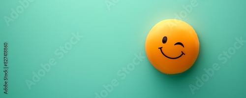 winking emoji on a mint green background with space for copy The emoji is bright orange, adding a playful touch