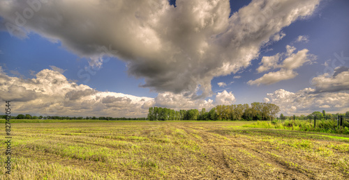 Big clouds formations passing over a pastoral landscape in The Netherlands.
