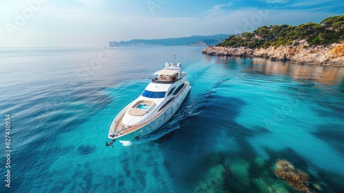 Cruising on the crystal-clear waters aboard a luxurious yacht