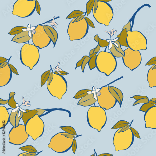 Summer seamless pattern with lemons.