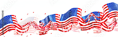 US banner ripped and torn American flag flyer isolated on white transparent National holiday United states america ribbon flag vector element with white background