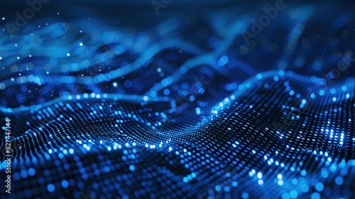 Futuristic blue dot wave for digital data process, communication and network connection background