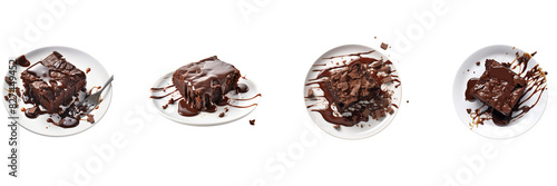  Set of A plate containing a melting chocolate brownie on a transparent background 