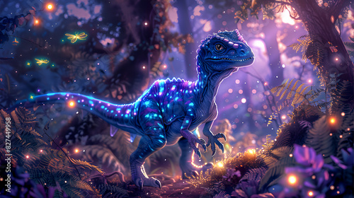 Curiosity in the Forest: A Realistic Depiction of a Small Blue Dinosaur