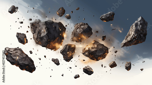 Asteroids in the sky background. Space rocks.