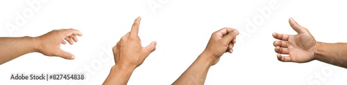 Set of images of hands doing various gestures together Concepts about business and technology Isolated on a white background.