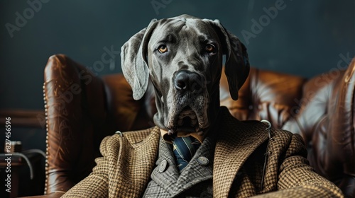 Great Dane Dog in Gangster Outfit Striking a Pose of Power