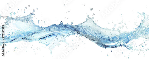 Dynamic splash of translucent water on white background, capturing fluid motion and energy. Perfect for design elements and backgrounds.