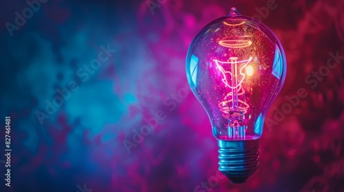 Multicolored glowing lightbulb with gears, symbolic concept for innovative teamwork, idea and inspiration