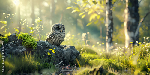 Little owl in a forest photography of a owl in a forest beautiful nature background 