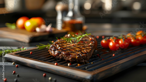 High resolution image of a cooking class with a focus on grilling and a glossy backdrop showcasing the techniques and skills involved in barbecue and grilling Photo realistic coo