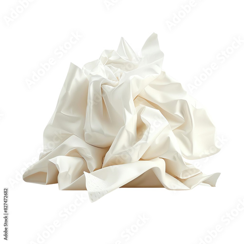 Wrinkled white fabric bundle isolated on white background, showcasing texture and material concept for stock photography use.
