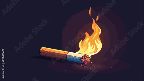 Burning cigarette cartoon icon. Smoking nicotine symb
