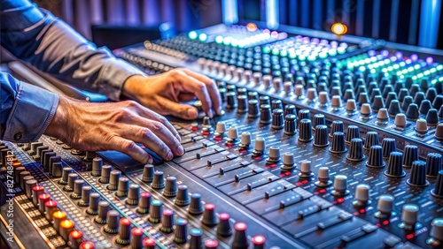 sound engineer hands working on audio mixing