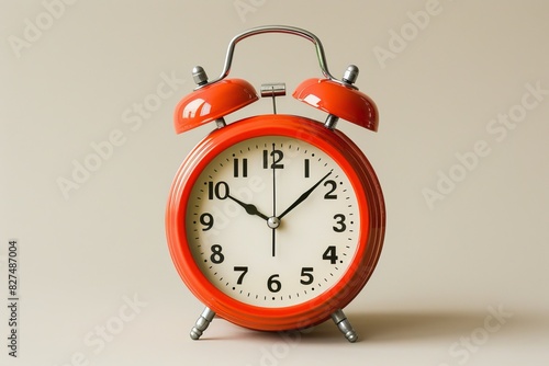 Classic Red Alarm Clock on Neutral Background