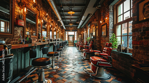 Retro style barbershop interior with traditional furniture.