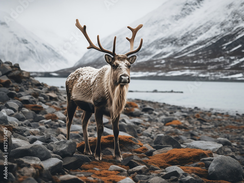 Arctic inhabitant A reindeer roams in Spitsbergen Island's wilderness
