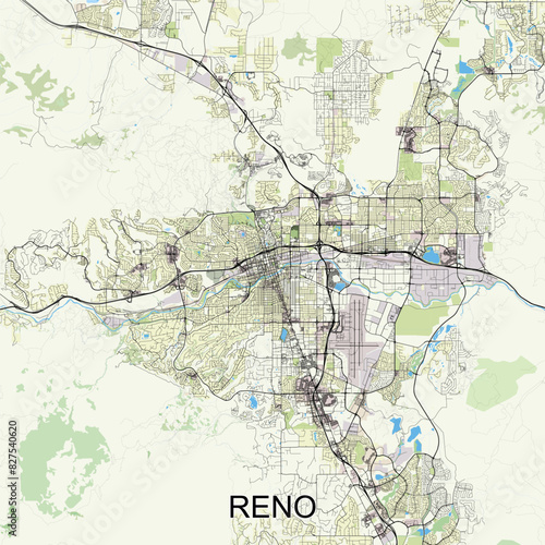 Reno, Nevada, USA map poster art