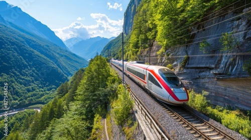 a high-speed train ascending a mountain pass, its engines roaring with power as it conquers nature's formidable obstacles, a triumph of engineering over adversity. --ar 16:9 --style raw