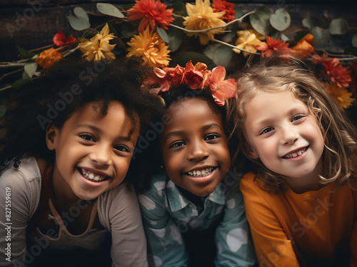 Diverse children exude joy and togetherness, representing the essence of childhood friendships