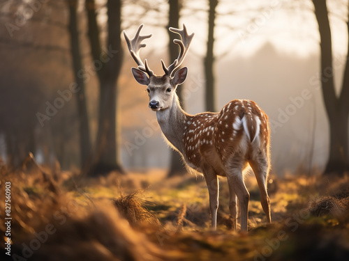 Fallow deer illuminated by the fading daylight