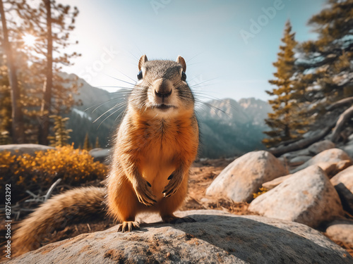 Observe a ground squirrel amidst the rocky terrain of picturesque Lake Tahoe