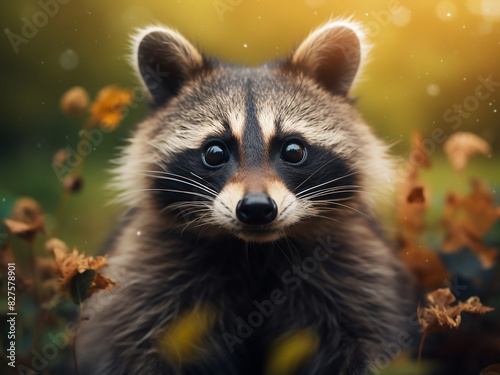 Close-up reveals the playful antics of a raccoon in focus