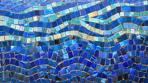 A mosaic made of blue tiles.
