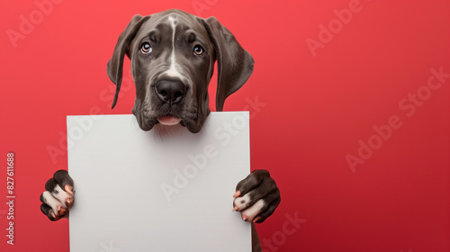 Smiling Great Dane Holding Blank Canvas