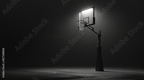 Basketball hoop in spotlight