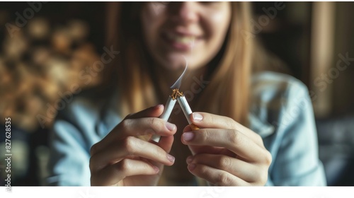 A woman is holding a cigarette in each hand and smiling. Concept of carefree enjoyment and a disregard for the potential health risks associated with smoking