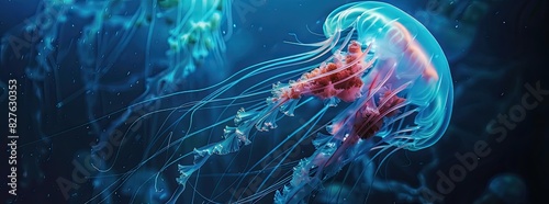 Glowing jellyfish illuminate the deep dark ocean with their bio-luminescence.