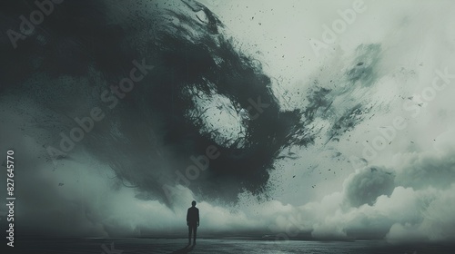 In a striking visual, a silhouette battles against a storm of swirling emotions and suffocating stress, showcasing the exhausting reality of living 