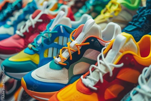 A closeup view of a collection of vibrant sneakers