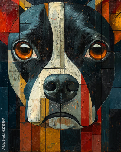 abstract painting of boston terrier dog in the style of cubism