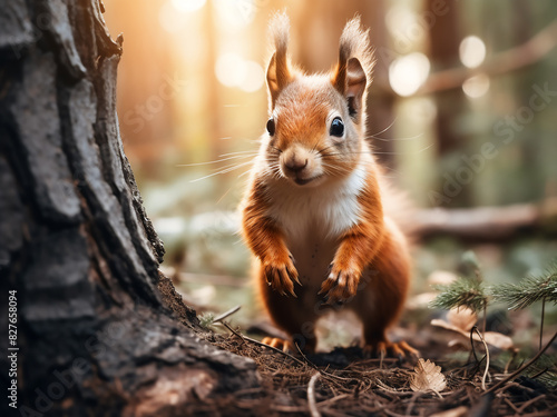 Adorable squirrel photographed in parkforest setting