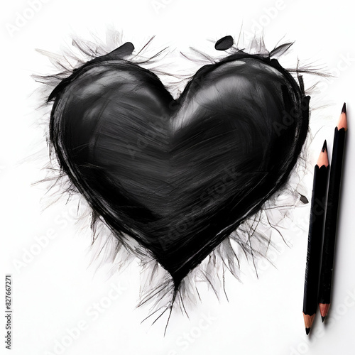 un cœur en dessin de crayon noir sur fond blanc heart black and white