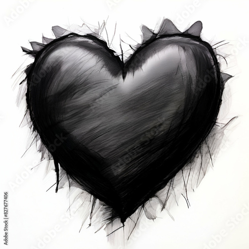 un cœur en dessin de crayon noir sur fond blanc heart black and white