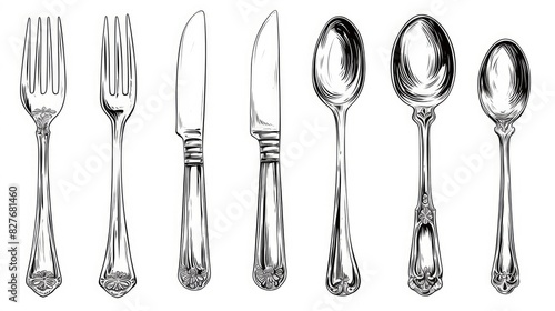 Upgrade your dining experience with this sleek customizable set of cutlery This 2d outline drawing features a slim design with a customizable stroke showcasing a classic spoon alongside a k