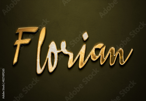 Old gold text effect of German name Florian with 3D glossy style Mockup.