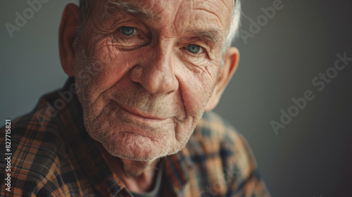 Close-up of an elderly man with a gentle expression, showcasing wisdom and life experience