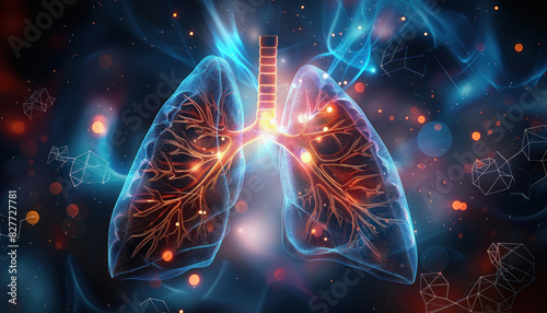 glowing human body with the lungs highlighted in orange on a black background.